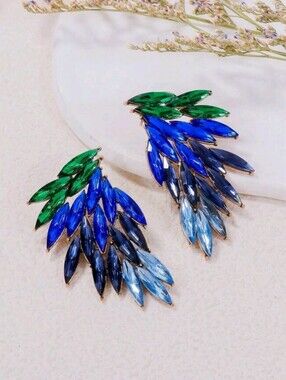 NEW! Stunning Electric Green and Blue Crystal Wings Drop Earrings